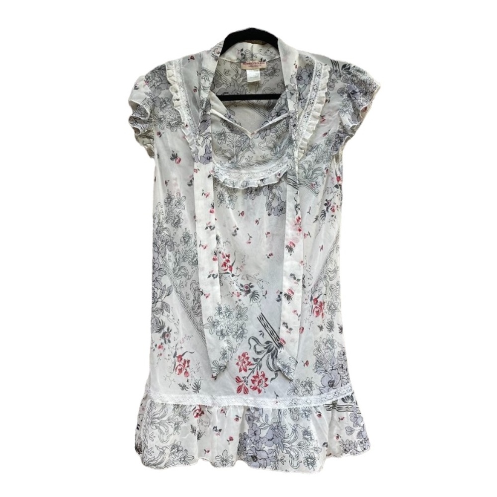 MEGHAN NOLAND Los Angeles Floral Sleeve Tie Neck Top